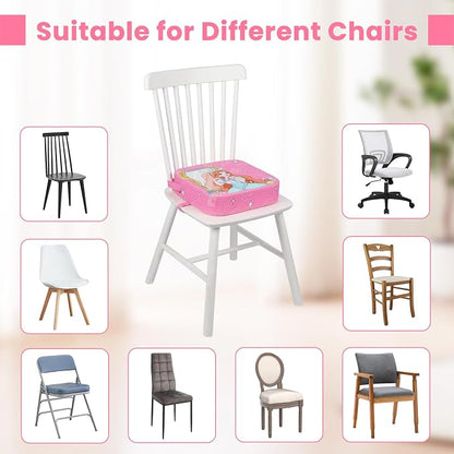 Toddler Booster Seat for Dining Table, 4" Kids Booster Seat for Kitchen Chair with Non-Slip Bottom, Portable Detachable Washable Increasing Cushion with 2 Adjustable Straps (Princess)