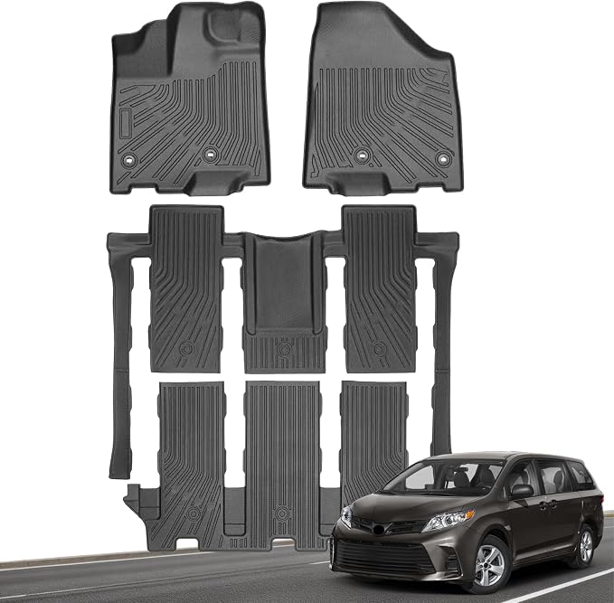 Floor Mats for Toyota Sienna 2013-2020, All Weather TPE Floor Liners Custom Fit Sienna Heavy Duty Car Accessories mat Set, Front & 2nd Row & 3rd Mat Odorless Anti Slip