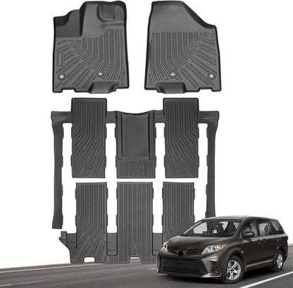 Floor Mats for Toyota Sienna 2013-2020, All Weather TPE Floor Liners Custom Fit Sienna Heavy Duty Car Accessories mat Set, Front & 2nd Row & 3rd Mat Odorless Anti Slip