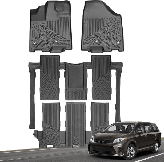 Floor Mats for Toyota Sienna 2013-2020, All Weather TPE Floor Liners Custom Fit Sienna Heavy Duty Car Accessories mat Set, Front & 2nd Row & 3rd Mat Odorless Anti Slip