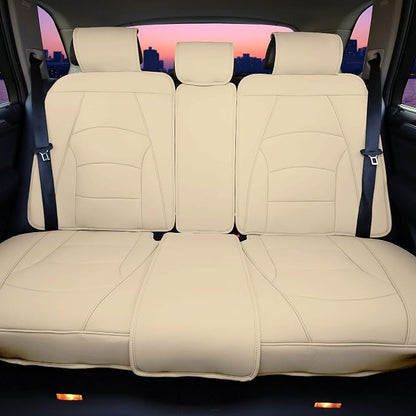 FH Group Ultra Comfort Highest Grade Faux Leather Seat Cushions (Solid Beige) Rear Set with Gift – Universal Fit for Cars Trucks & SUVs