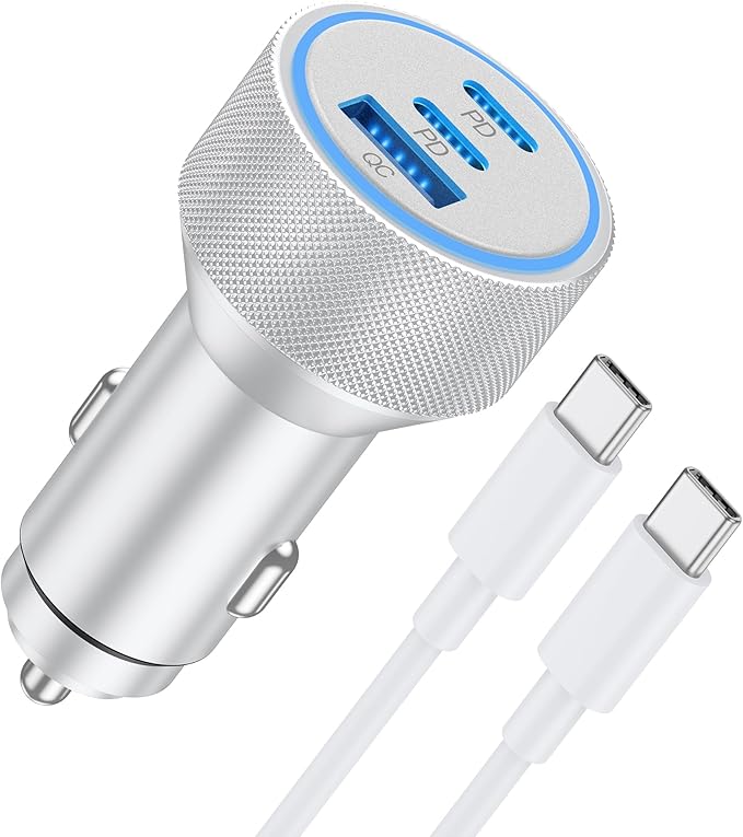 WODENTA for iPhone 17/16/15 Pro Max Car Charger, 67W 3-Port Fast USB C Car Charger Power Cigarette Lighter Adapter with 3FT USB C to C Cable for iPhone 17/17 Pro/Air/17e/16/15 Pro Max/Plus/16e, iPad