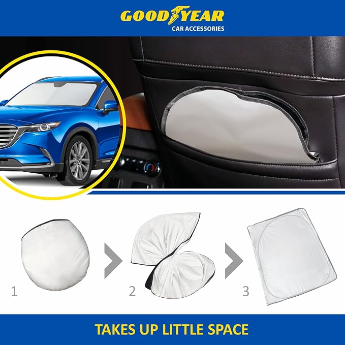 Goodyear Foldable Windshield Sunshade for Mazda CX-9 2016-2023, SUV car Accessories, Sunshade Cover, Sun Shade Car Windshield, Window Sun Blocker - GY008248