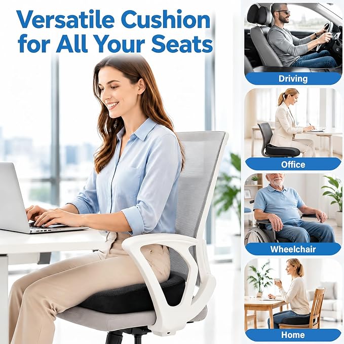 Gel Memory Foam Seat Cushion, Office Chair Cushion for Long Sitting – Dual-Layer Cooling & Slow Rebound Foam for Back & Sciatica Pain Relief, Memory Foam Seat Cushion for Office, Wheelchair, Car