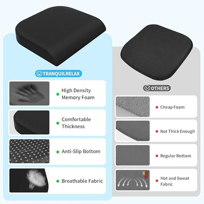 TranquilRelax 2XL Seat Cushion, Memory Foam Cushion for Long Sitting Hours on Office Chair, Car Seat, Non-Slip Chair Pad for Sciatica, Coccyx, Tailbone Pain Relief & Post-Surgery Recovery (Black)