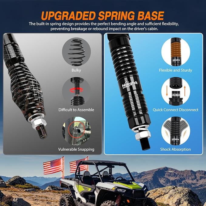 Nilight LED Whip Light 2PC 2FT Spiral RGB Antenna Whips with Spring Base, App/Remote Control DIY Chasing Patterns Brake & Reverse Turn Signal Lights for Side by Side ATV UTV RZR Can-Am Buggy Jeep