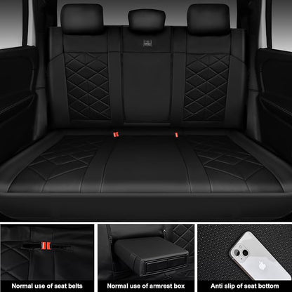 CAR PASS Memory Foam Leather Back Seat Cover, Luxury Breathable Perforated Nappa Leather Bench Rear Seat Cover, Thick 3D Foam Zipper Split Backseat Cover Universal Fit for Trucks, Sedans, SUV, Black