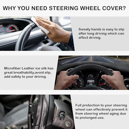 White Embroidery Butterfly Car Steering Wheel Cover,14.5-15 Inch Universal Leather Covers Breathable Anti-Slip Odorless Steering Wheels Accessories for Men Women