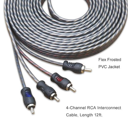 RECOIL RCI412 100% Oxygen Free Copper 12ft 4-Channel RCA Audio Cable, Twisted Pair with Noise Reduction
