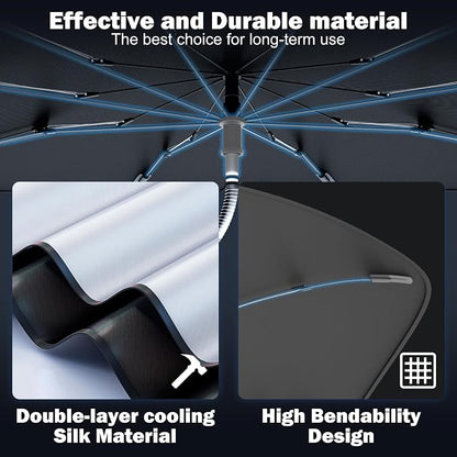 Car Windshield Sunshade Umbrella – Sun Shade for car Windshield Blocks UV Rays & Heat, Keeps Interior Cool, Foldable Sun Visor Cover with Universal Fit for Front Windows(56" L x 31" W)