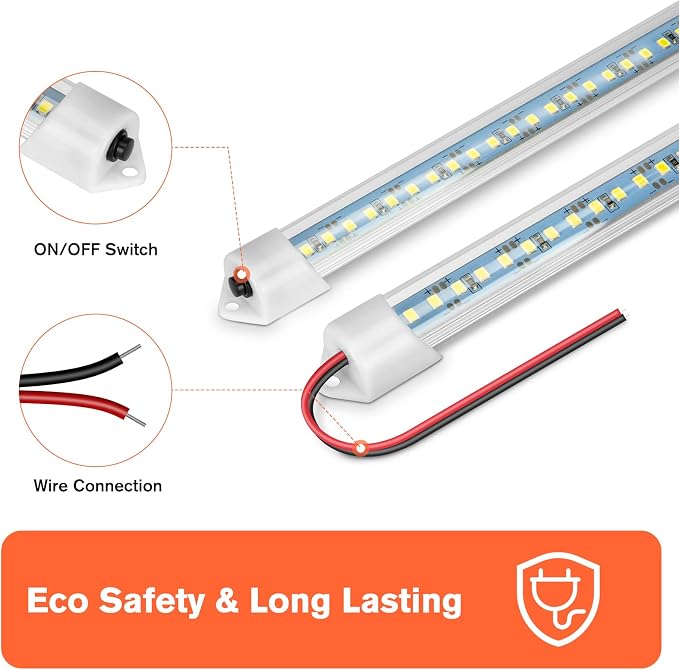 12V Interior LED Light Bar, DC 12V LED Light Strip w/Switch for Car, Trailer, Truck Bed, Van, RV, Cargo, Boat, Cabinet, Slim Enclosed Trailer Lights Fixture, 12 Volt Led Lighting (700LM 6000K)