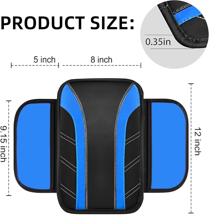 NBTEPEM 6 Pcs Blue Car Accessories Set, Sport Leather Steering Wheel Cover 14.5-15inch Universal, Microfiber Leather Car Center Console Cover, Seat Belt Cushion, Cup Holder Coaster (Black-Blue)