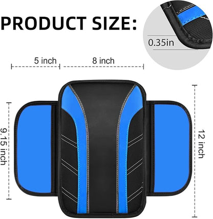 NBTEPEM 6 Pcs Blue Car Accessories Set, Sport Leather Steering Wheel Cover 14.5-15inch Universal, Microfiber Leather Car Center Console Cover, Seat Belt Cushion, Cup Holder Coaster (Black-Blue)
