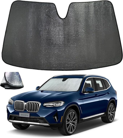Car Windshield Sun Shade for BMW X3 2018-2024 Front Window Sunshade Sun Visor Protection Cover Accessories -5-Layer Bubble Foldable Thicken Blocks Heat & UV Rays Keep Car Cooler