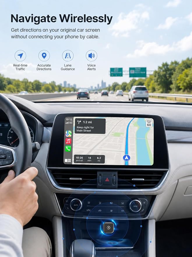 Mini Wireless CarPlay & Android Auto Adapter, Low-Profile USB-A 2-in-1 Wireless Adapter for Factory Wired CarPlay/Android Auto Cars, Plug-in Once Auto Reconnect, 5GHz WiFi, USB-C Adapter Included