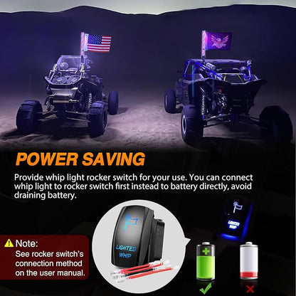 Nilight RGB Whip Light 1PC 2FT Lighted Antenna Whips with Remote & App Control DIY Chasing Patterns Brake Reverse Lights for ATV UTV Polaris RZR Can-am Dune Buggy Pickup Trucks Jeep
