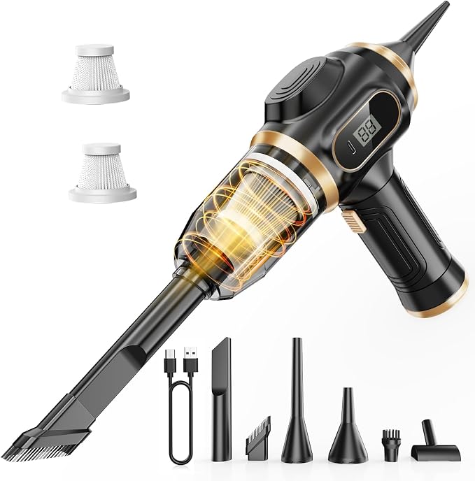 Portable Car Vacuum Cordless Mini Handheld Vacuums Cleaner Rechargeable with LCD Display and Multi-Nozzles, High Power Hand held Cleaners for Car, Home, Office, Sofa, Pet Hair,Keyboard