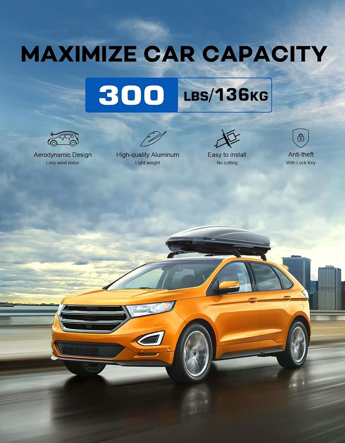 Wonderdriver Roof Rack Cross Bars 300lbs Compatible with Ford Edge 2015-2024,Heavy Duty Aluminum Lockable Roof Rails Crossbars Cargo Canoe Black Rooftop Cargo Carrier Luggage.