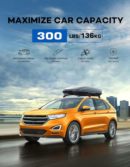 Wonderdriver Roof Rack Cross Bars 300lbs Compatible with Ford Edge 2015-2024,Heavy Duty Aluminum Lockable Roof Rails Crossbars Cargo Canoe Black Rooftop Cargo Carrier Luggage.