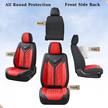 Coverado Seat Covers, Car Seat Covers Front Seats, Leather Seat Covers for Cars, Automotive Seat Covers Car Seat Protector Car Seat Cushion Universal Fit for Most Sedans SUV Pick-up Truck(Black&Red)