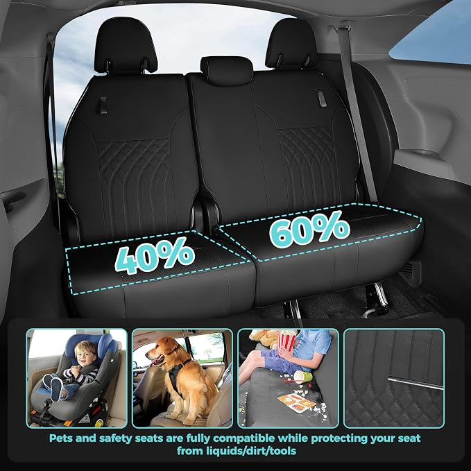 Customized for Toyota Sienna Seat Covers 2021-2026 Sienna 7 Seats 3 Row, Leather Car Seat Covers Waterproof Seat Covers Full Set for Cars, Car Seat Protectors, Airbag Compatible(Black)
