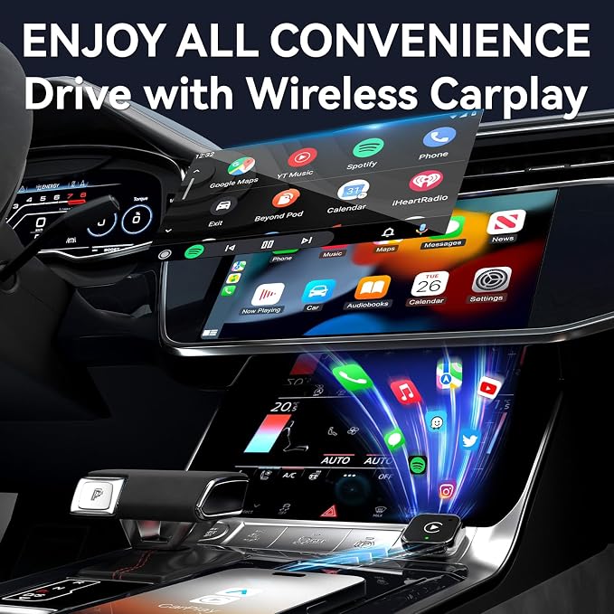 2026 Wireless CarPlay Adapter for iPhone & Android Auto, Mini Wired to Wireless Apple CarPlay Adapter, Plug & Play, Seamless Reconnection, Compatible for iPhone iOS 10+ Android 11+