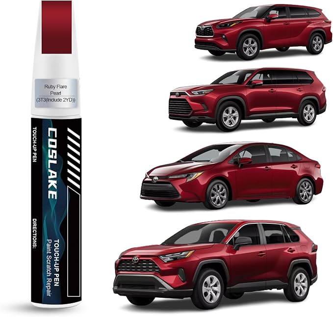 Car Touch Up Paint(Ruby Flare Pearl(3T3(Include 2YD))) for Toyota, Car Paint Scratch Repair Kit, Quick & Easy Solution to Repair, 2 in 1 Scratch Remover Pen with Color-Matched