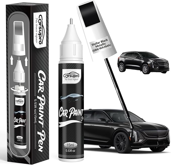 Stellar Black Metallic(GB8/WA384A) for Cadillac Touch Up Paint Pen, 2 in 1 Car Scratch Remover with Pen Tip and Brush, Precise Color Match for Car Paint Scratch Repair, Quickly and Easily Fix Chips and Nicks