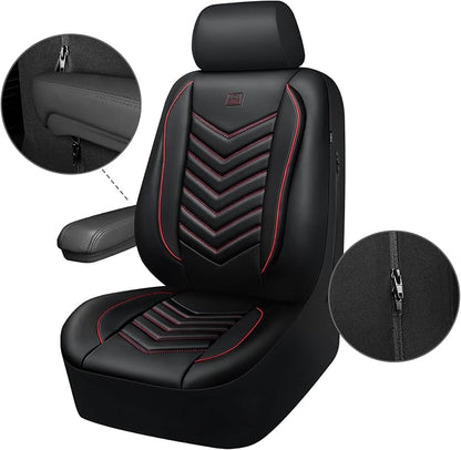 CAR PASS 3D Foam Faux Leather Seat Covers Front Seats,Waterproof Leather Front Seat Cover for Car,Universal Fit for SUV Truck Sedan Automotive,Armrest Airbag Compatible Anti-Slip, Black and Red
