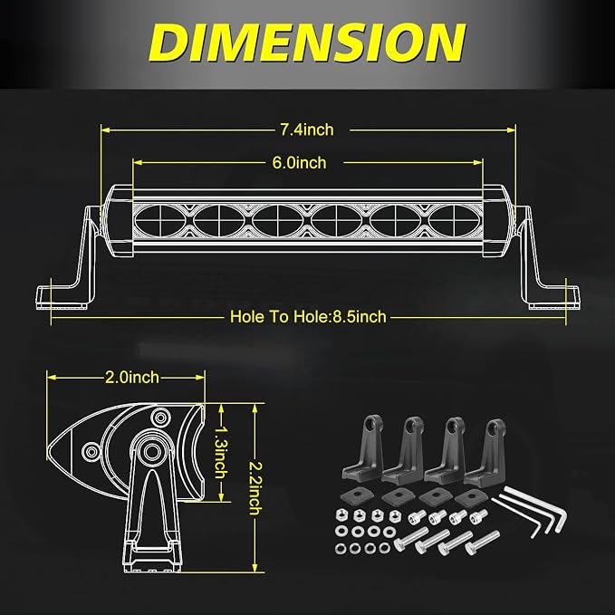 7 Inch LED Light Bars 36W Spot Slim Single Row Light Bar Pods | Off Road Driving Light Pods Work Lights LED Backup Lights Fog Lights 2Pcs for Trucks Pickup Motorcycle SUV UTV ATV Dirt Bike