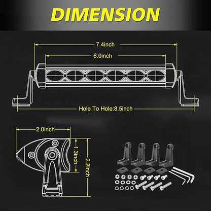 7 Inch LED Light Bars 36W Spot Slim Single Row Light Bar Pods | Off Road Driving Light Pods Work Lights LED Backup Lights Fog Lights 2Pcs for Trucks Pickup Motorcycle SUV UTV ATV Dirt Bike