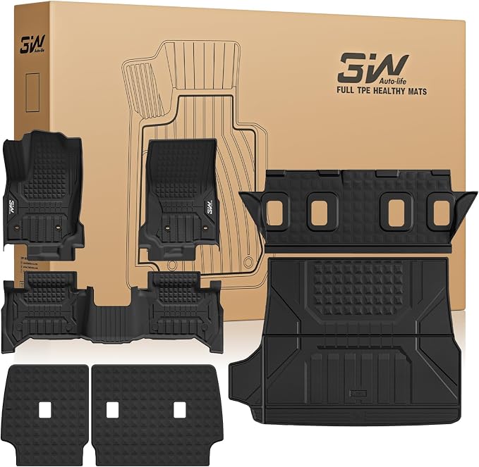 3W Floor Mats for Toyota 4Runner 2025 2026 5 Seats(Not fit Hybrid), All Weather TPE Custom Fit Floor Liner & Trunk Mat & 2nd Row Under Seat Mat & Backrest Mat for 4 Runner Full Set 7Pcs