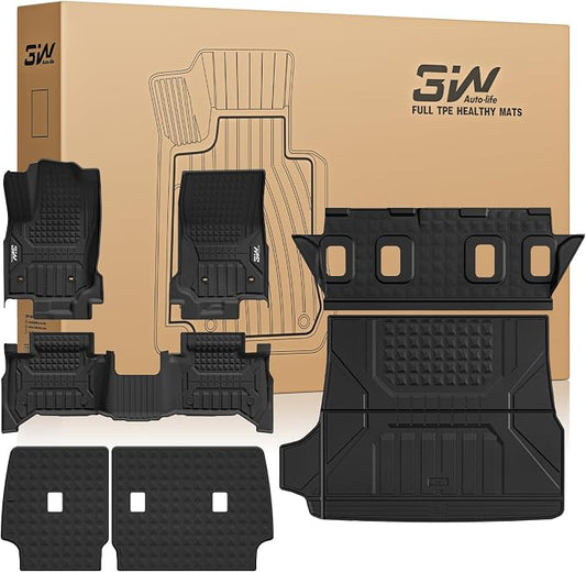 3W Floor Mats for Toyota 4Runner 2025 2026 5 Seats(Not fit Hybrid), All Weather TPE Custom Fit Floor Liner & Trunk Mat & 2nd Row Under Seat Mat & Backrest Mat for 4 Runner Full Set 7Pcs