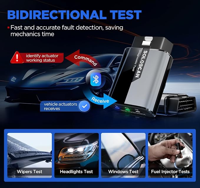 KINGBOLEN SOLOSCAN Bluetooth OBD2 Scanner for Mercedes-Benz MB (A/C/E/S/G/More), Maybach Bidirectional Scan Tool, All System Diagnostic, All Reset Service, Auto VIN, Lifetime Update for iOS & Android