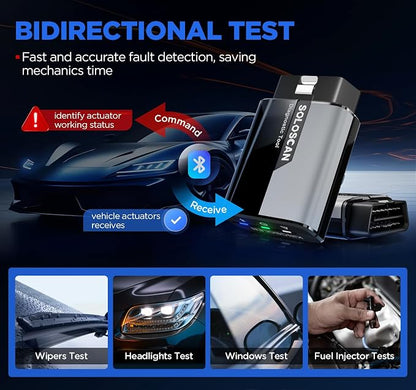 KINGBOLEN SOLOSCAN Bluetooth OBD2 Scanner for Mercedes-Benz MB (A/C/E/S/G/More), Maybach Bidirectional Scan Tool, All System Diagnostic, All Reset Service, Auto VIN, Lifetime Update for iOS & Android