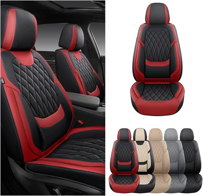 FREESOO Front Seat Covers for Cars - Ultra Breathable Waterproof Faux Leather Car Seat Cover Protectors with Lumbar Support, Universal Fit for Most 5 Seats Vehicles Sedans Hatchbacks Pickup, Black Red