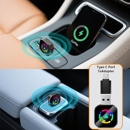 Wireless Carplay Adapter for iPhone,Carplay Wireless Adapter for Car with Wired CarPlay,Mini Compact Design with USB/Type-C Port,Plug and Play,Stable Connection & No Delay-Black