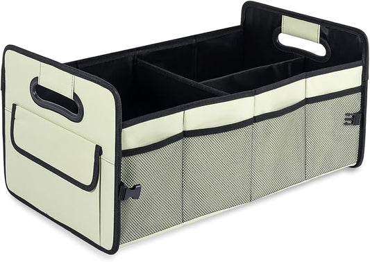 JiatuA Car Trunk Organizer, Car Organizers and Storage Collapsible Multi Compartment Container Box, Adjustable Car Accessories for SUV Sedan Truck, Standard Size, Light Green