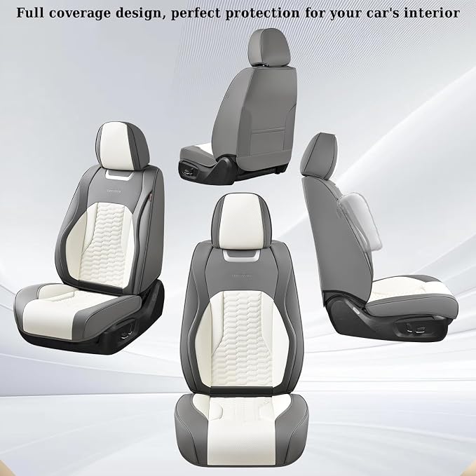 Coverado Car Seat Covers Front Seats, Luxury Leather Seat Covers for Cars, Automotive Car Seat Covers Protector Universal Fit Most Sedans, SUVs, Pick-up Trucks Interior Accessories(Gary&White)