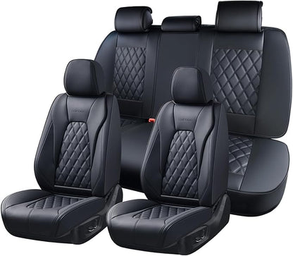 Coverado Car Seat Covers Full Set, 5 Seat Black Seat Cover for Cars, Luxury Faux Leather Waterproof Seat Cover, Front and Back Car Seat Protector, Universal Auto Seat Covers Fit for Most Cars