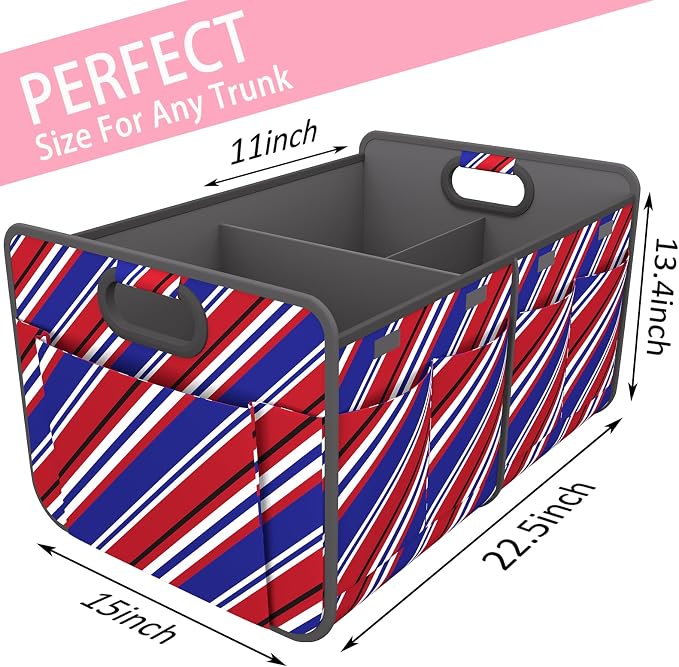 Homeve Car Trunk Organizer for SUV, 18.5Gal Large Capacity No-Sag Heavy Duty, Foldable Waterproof Anti-Slip Storage with 12 Pockets, Fit Sedan, Truck, Universal Car Accessories, Red Blue Twill, Large