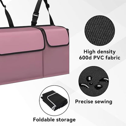 Car Trunk Organizer, Backseat Hanging Large Storage with Adjustable Straps,Waterproof PVC Collapsible Cargo Bag, Car Interior Accessories for Auto SUV MPV (Pink)