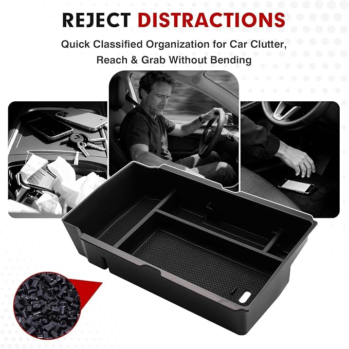 Autorder Center Console Organizer for 2023-2026 Honda CRV Accessories - Armrest Storage Box Middle Console Tray Container with Black & Red Non-Slip Silicone Mats