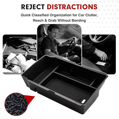 Autorder Center Console Organizer for 2023-2026 Honda CRV Accessories - Armrest Storage Box Middle Console Tray Container with Black & Red Non-Slip Silicone Mats