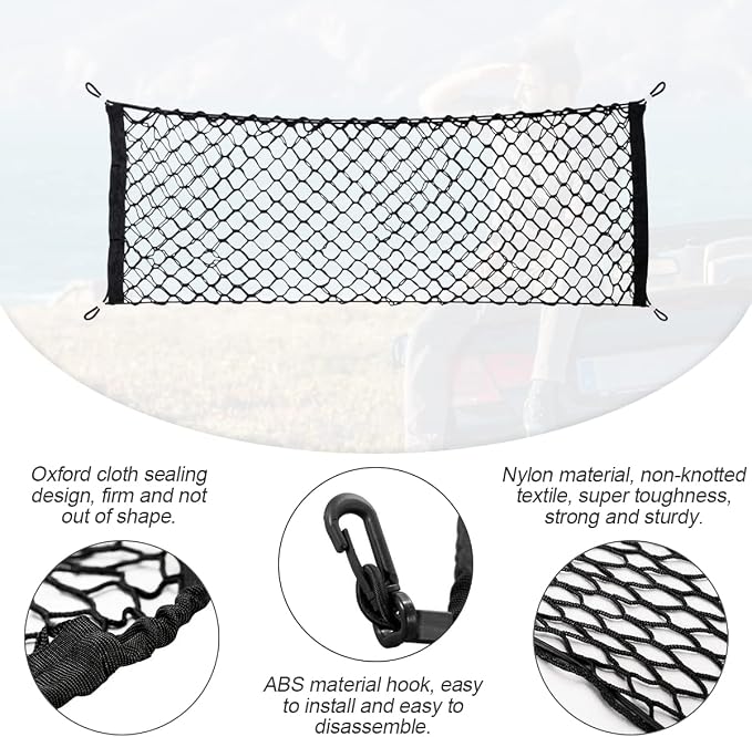 Car Rear Cargo Net, Adjustable Elastic Storage Organizer Net, Trunk Cargo Storage Net, Universal Fit for Car, Vehicle, SUV (43.3"x 15.8")