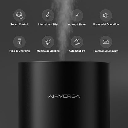 Airversa Waterless Essential Oil Diffuser for Home Room Desk Car Scent Air Diffuser, Up to 600 sq ft, Battery Operated, Mist Level and Timer Settings, 100mL Capacity, Cold Air, RD1 Gray
