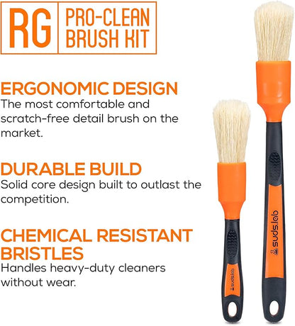 Suds Lab Detailing Brush with Rubberized Bristles, Car Detailing Wheel Brush Rim Cleaner 2 Pack