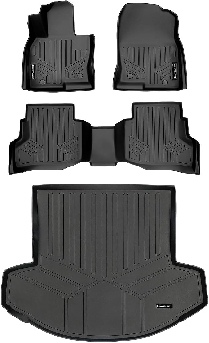 SMARTLINER Custom Fit Floor Mats 2 Rows & Cargo Liner Behind 2nd Row Set for 2016-2023 Mazda CX9