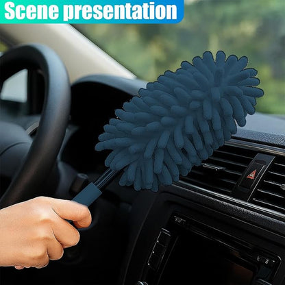 2PCS Car Interior Duster with Extension Pole – Washable Microfiber Dusters Detailing Brushes with Bendable Head, Long Handle Cleaning Duster Tool for Car Dash, Vents, Window, Furniture, Office (Blue)