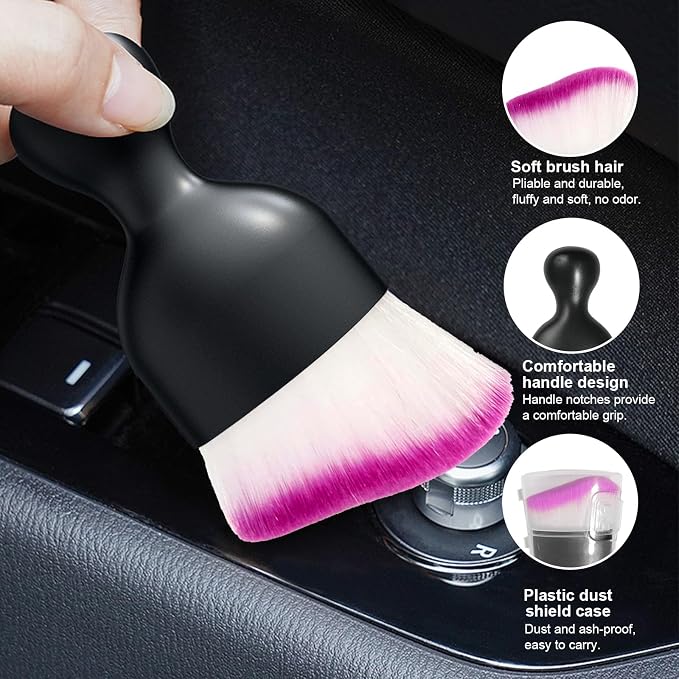 Ziciner 2 PCS Car Detailing Brush, Curved Soft Bristles Auto Removal Dust Collectors, Universal Vehicle Dashboard, Air Conditioner Vents etc Interior Cleaning Tool Accessories (White/Red)